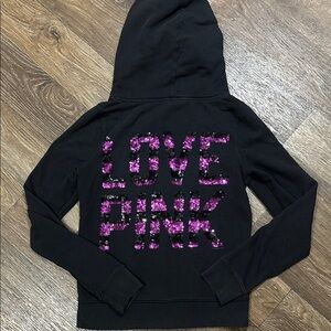 PINK Victoria's Secret Black and Purple Sequin Zip-Up Hoodie